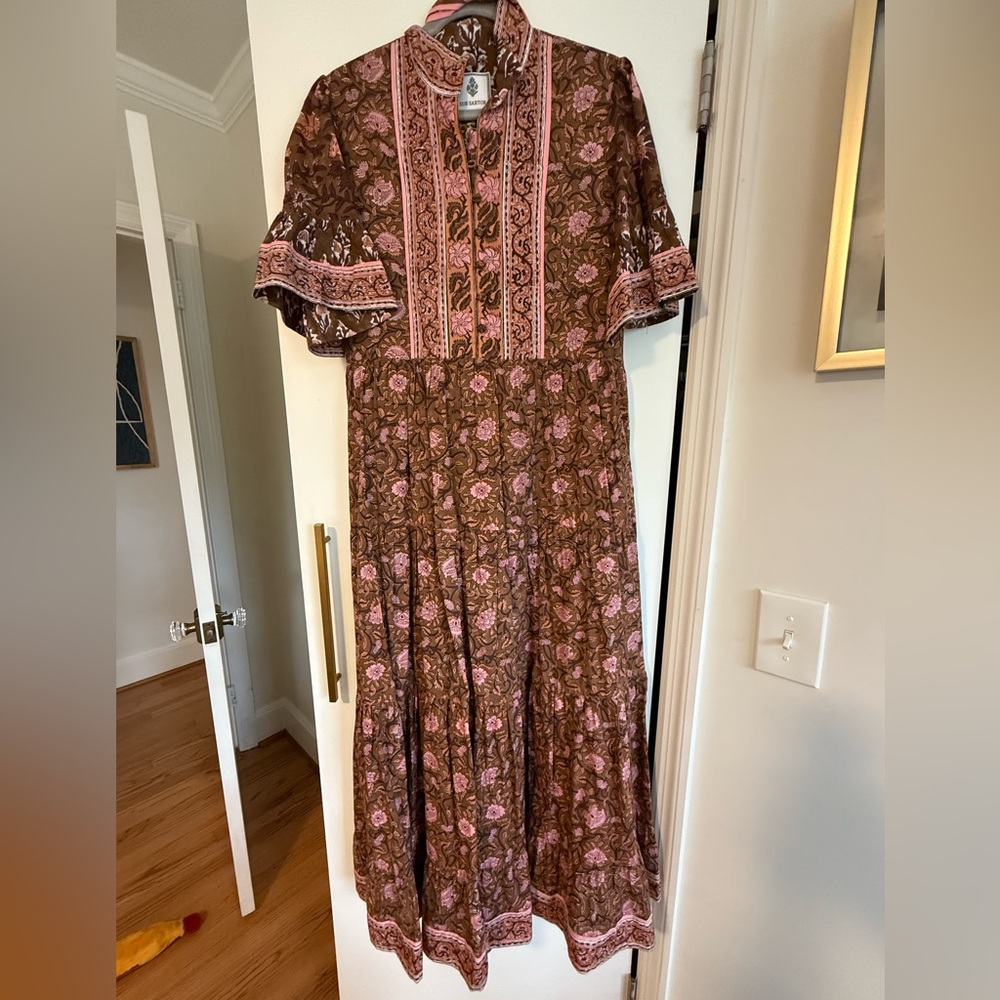 Sue Sartor Long Sleeve Floral Dress in Pink and Brown